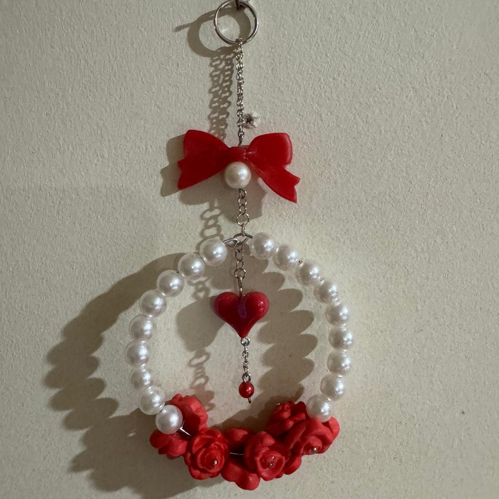 Red and White Pearl Heart Ornament